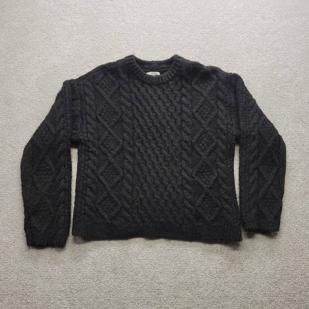 American Eagle Womens Small Cable Knit Sweater Black Fisherman Aran Pullover